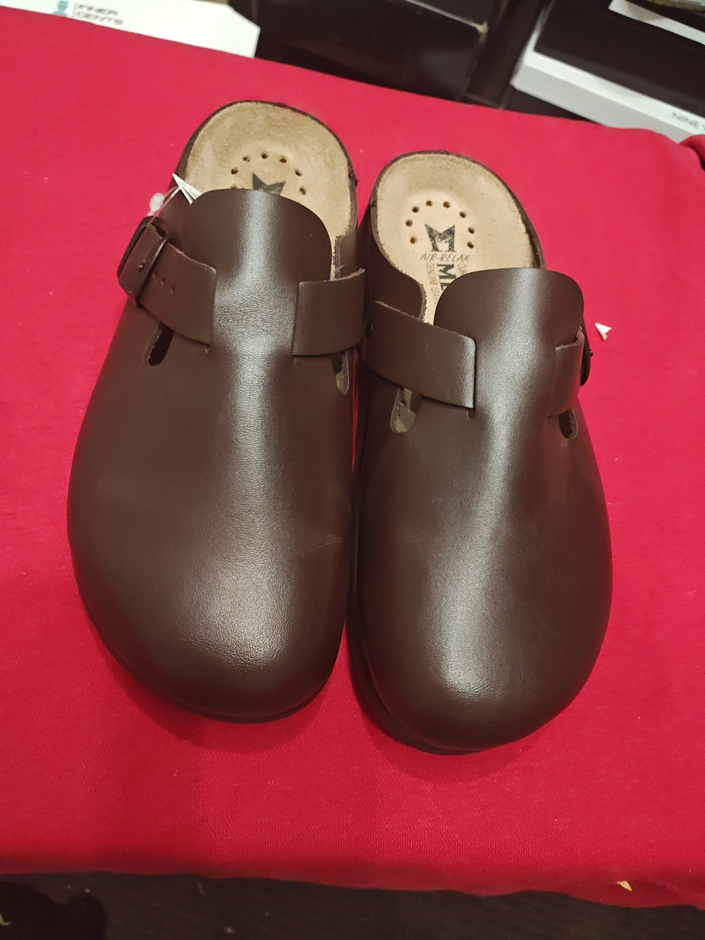 Men's Brown Leather Slip-On Clog with Buckle 38